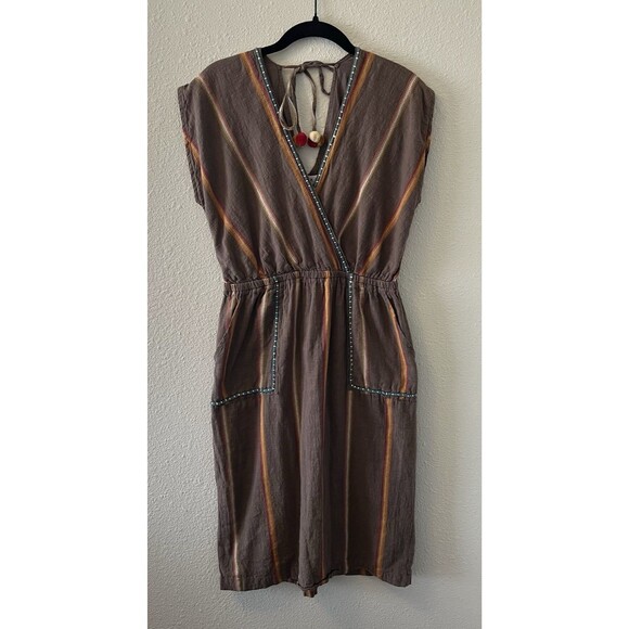 THML Dresses & Skirts - THML Women's Dress Size Small Brown Embroidered V-Neck Sleeveless Cotton Boho